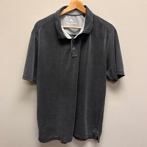Tommy Bahama Gray Short Sleeve Polo Shirt Mens XL TG Tencel Blend Summer FLAW